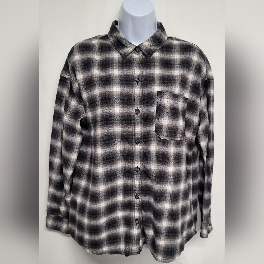 Garage XS S Flannel Shirt Top Plaid Long Sleeve Button Down Pocket